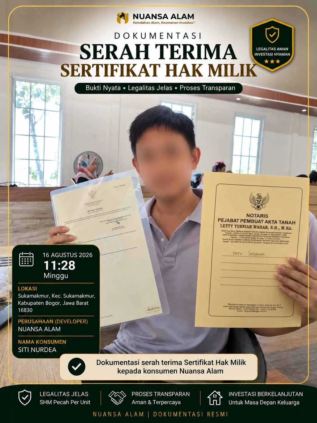 Dokumentasi Serah Terima SHM Konsumen sebagai Rekam Jejak Developer The Hanami Rivera