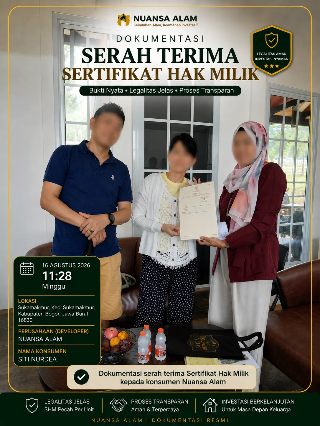 Dokumentasi Serah Terima SHM Konsumen Nuansa Alam sebagai Rekam Jejak The Hanami Rivera