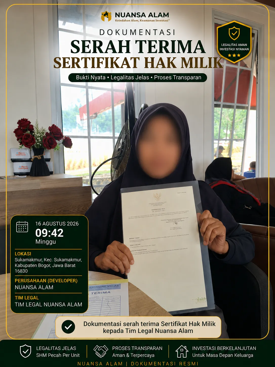 Dokumentasi Penerimaan SHM Tim Legal Nuansa Alam Sebelum The Hanami Rivera
