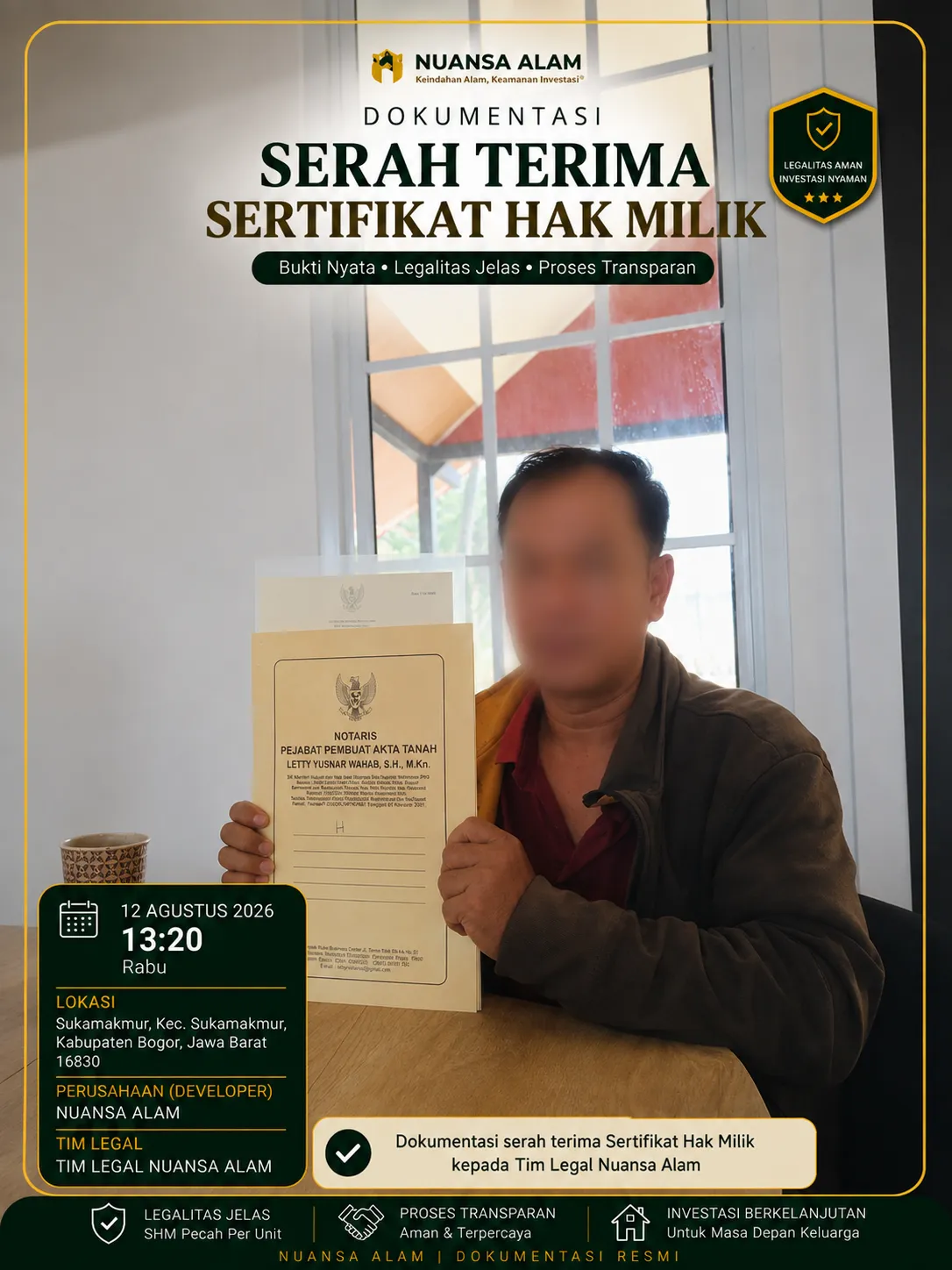 Bukti Serah Terima SHM Proyek Nuansa Alam Sebelum The Hanami Rivera