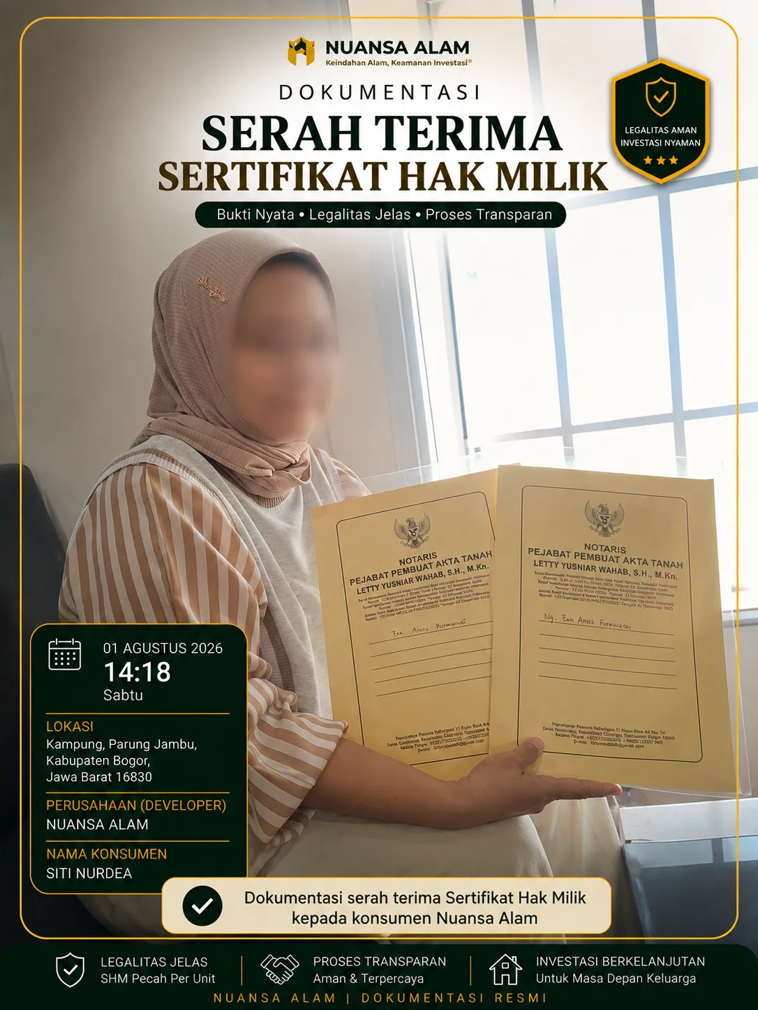 Bukti Serah Terima SHM Nuansa Alam Sebelum The Hanami Rivera