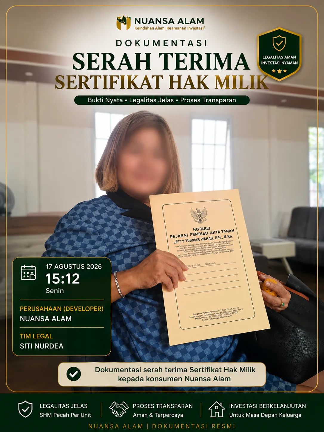 Dokumentasi Serah Terima SHM Proyek Sebelumnya Developer The Hanami Rivera