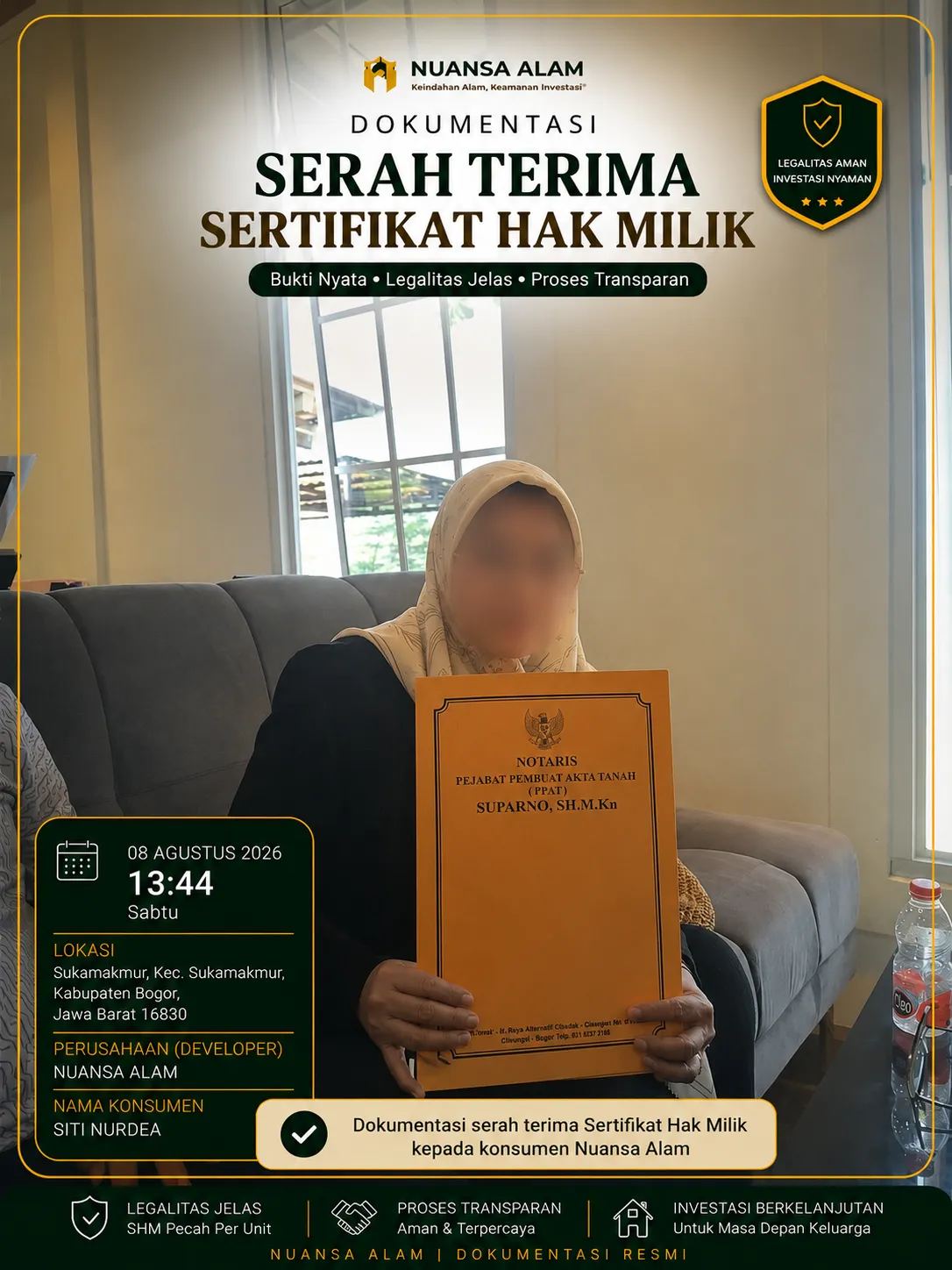 Serah Terima SHM Konsumen Nuansa Alam Sebelum The Hanami Rivera Jonggol