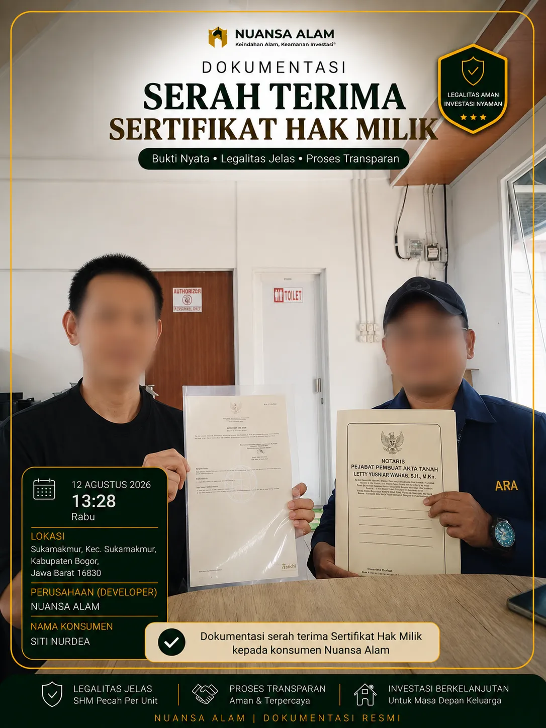 Dokumentasi Serah Terima Sertifikat Proyek Nuansa Alam Sebelum The Hanami Rivera