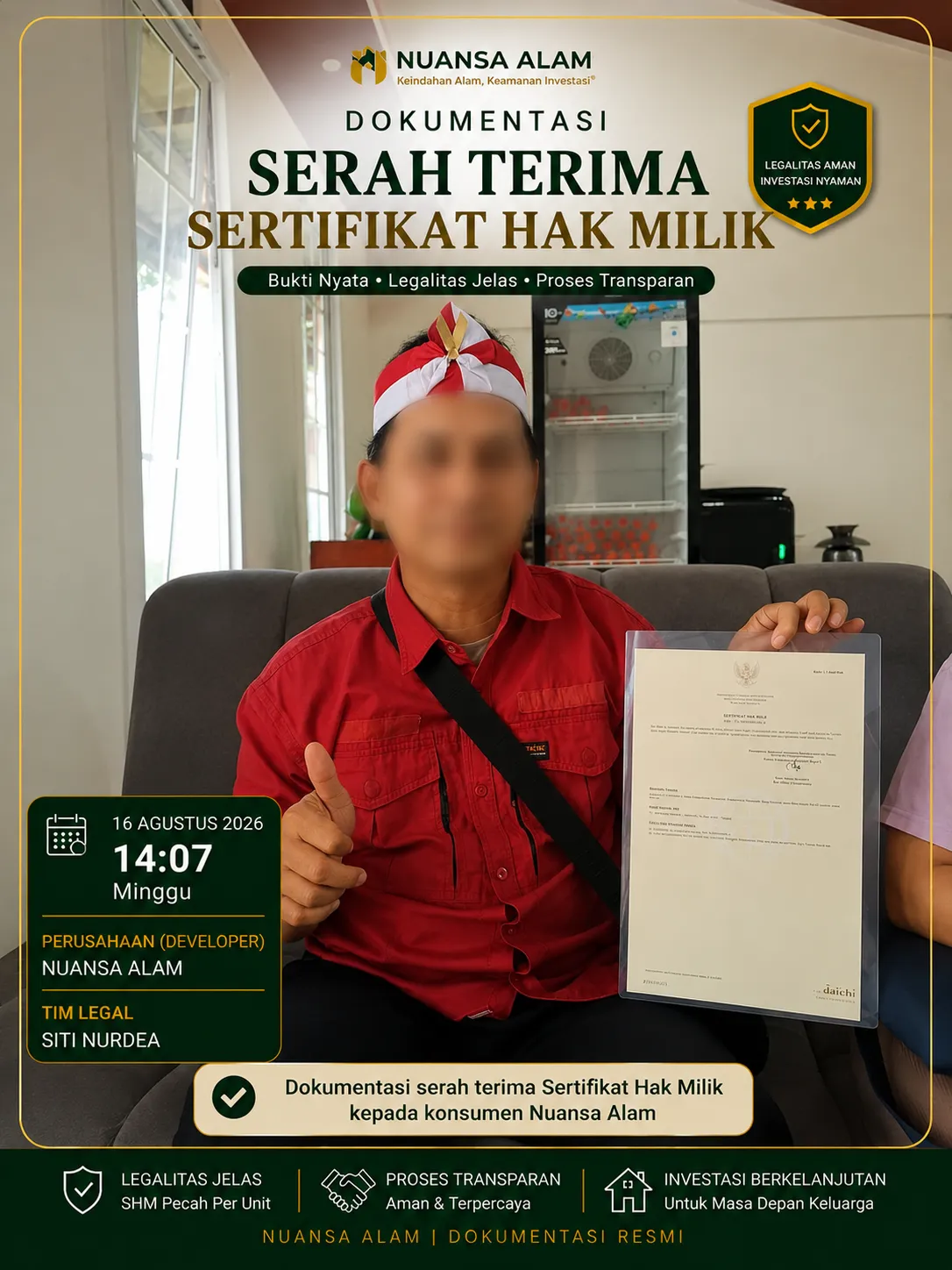 Dokumentasi Serah Terima SHM Konsumen sebagai Rekam Jejak Developer The Hanami Rivera